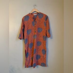 Utsa Tunic Dress Large Floral Artsy Art to Wear Button Front Kurta Laganlook